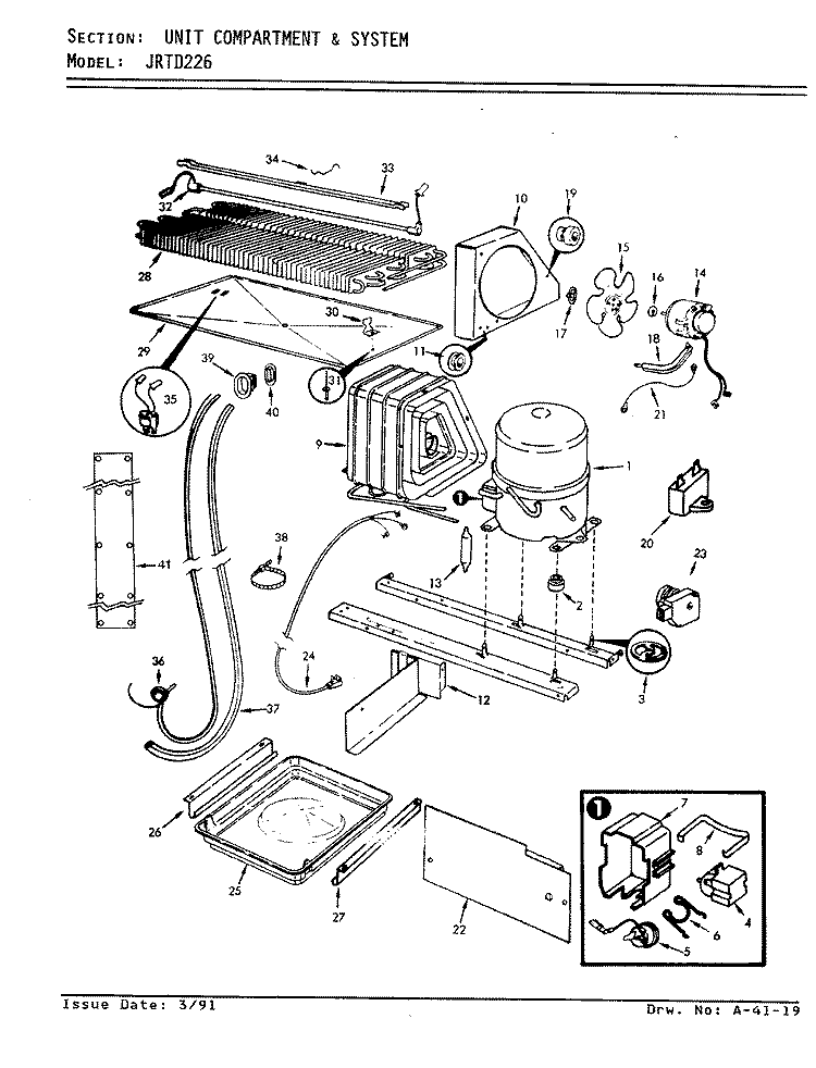 UNIT COMPARTMENT & SYSTEM Diagram and Parts List for JRTD226L AJ82A Admiral Refrigerator