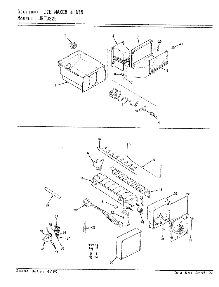 ICE MAKER & BIN Diagram and Parts List for JRTD226L AJ82A Admiral Refrigerator