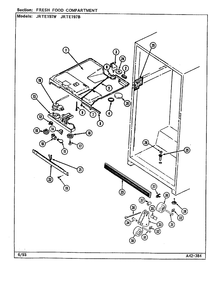 FRESH FOOD COMPARTMENT (B / M DJ57A) Diagram and Parts List for JRTE197W DJ57A Jenn-Air Refrigerator