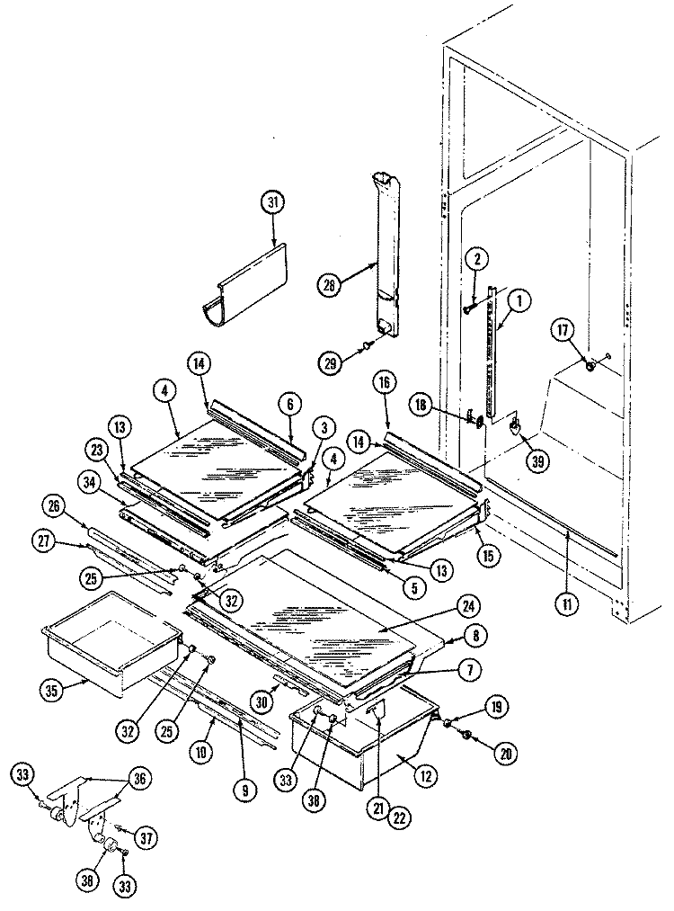 SHELVES & ACCESSORIES (B / M DJ57A) Diagram and Parts List for JRTE197W DJ57A Jenn-Air Refrigerator
