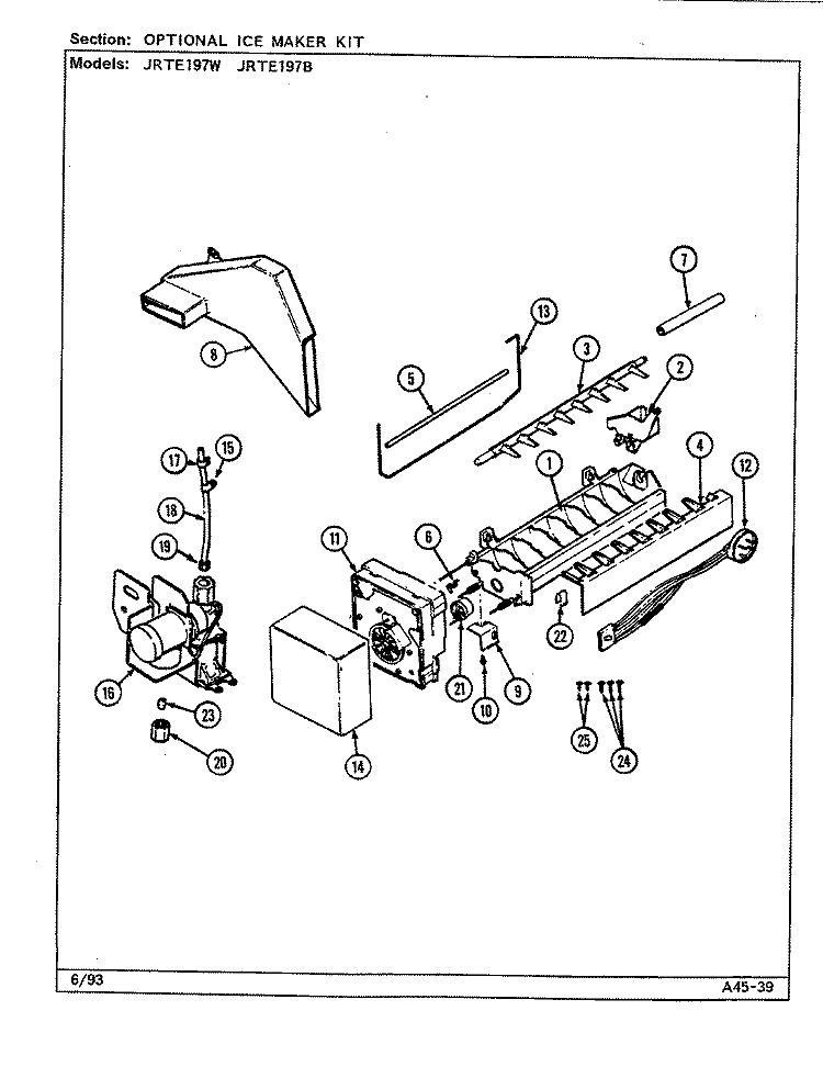 OPTIONAL ICE MAKER KIT (B / M DJ57A) Diagram and Parts List for JRTE197W DJ57A Jenn-Air Refrigerator