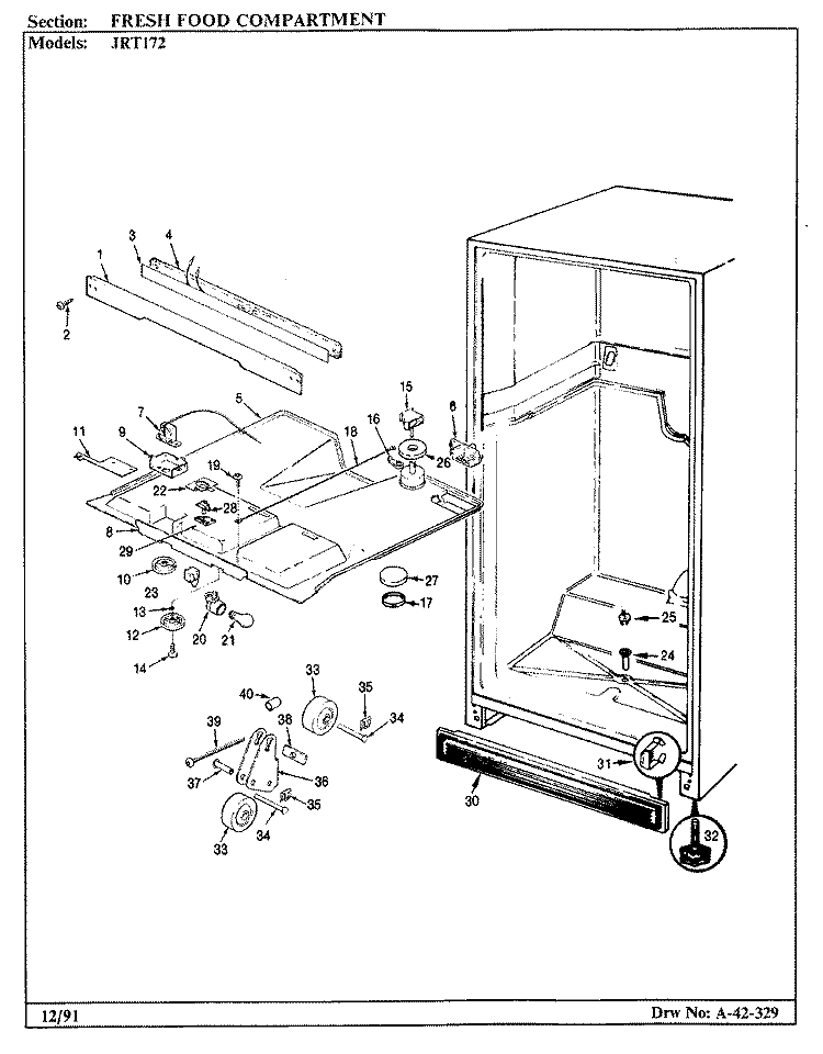 FRESH FOOD COMPARTMENT Diagram and Parts List for JRT172R AJ21A Admiral Refrigerator