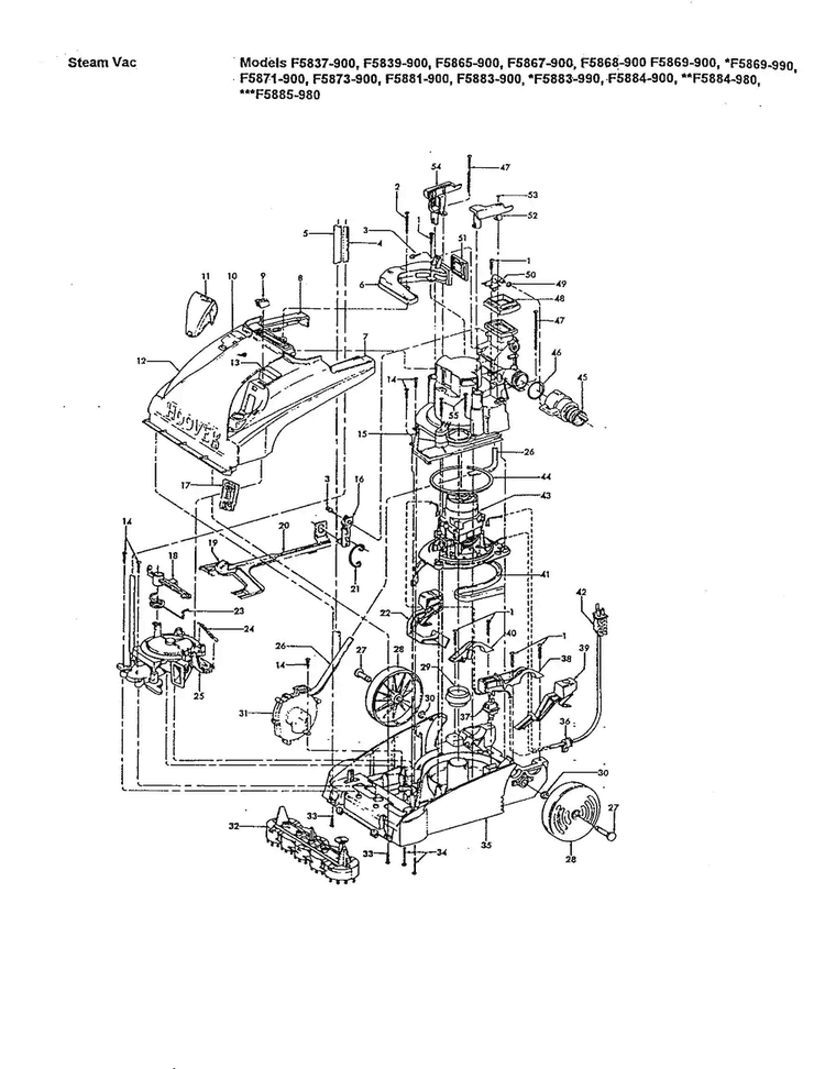 Main Body Diagram and Parts List for F5869-900  Hoover Steamer