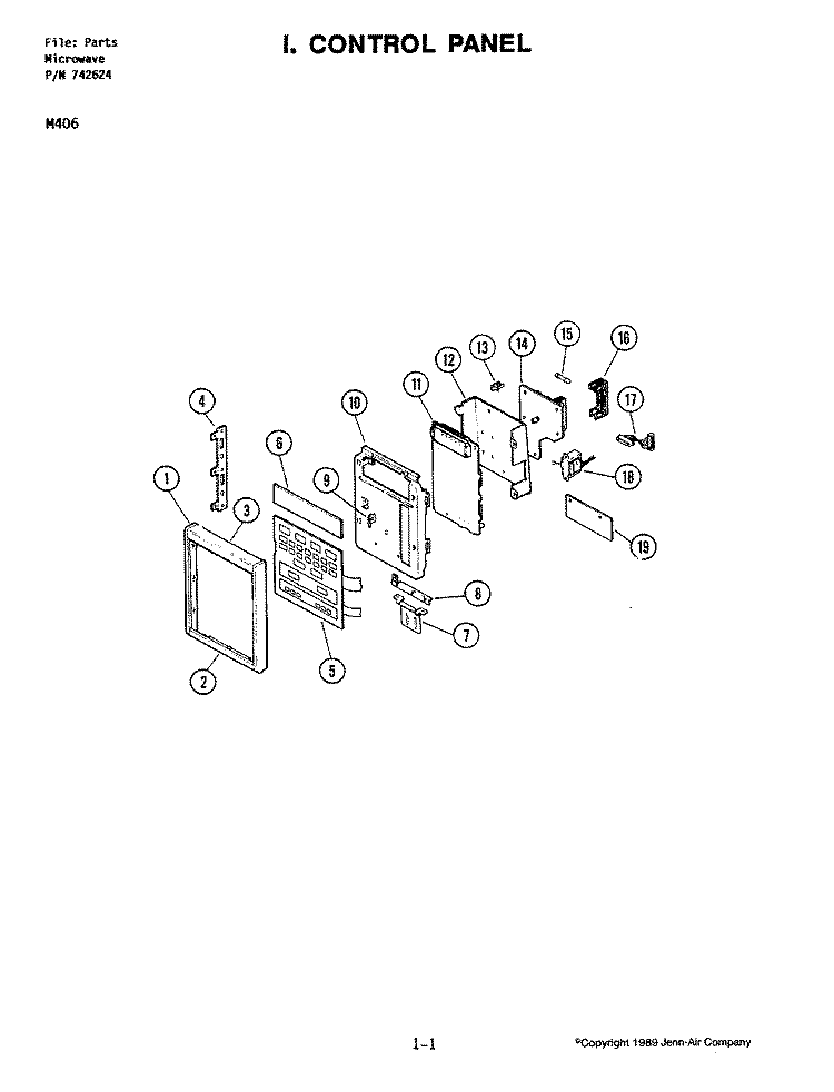 CONTROL PANEL Diagram and Parts List for M406  Jenn-Air Microwave Oven Combo