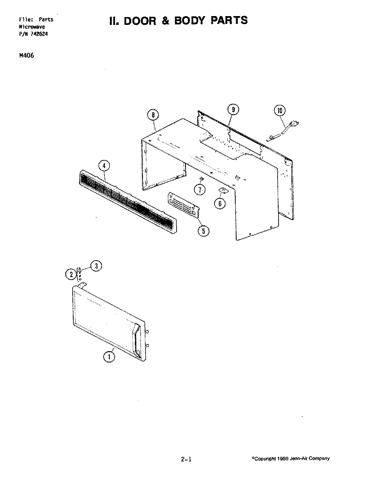 DOOR & BODY PARTS Diagram and Parts List for M406  Jenn-Air Microwave Oven Combo