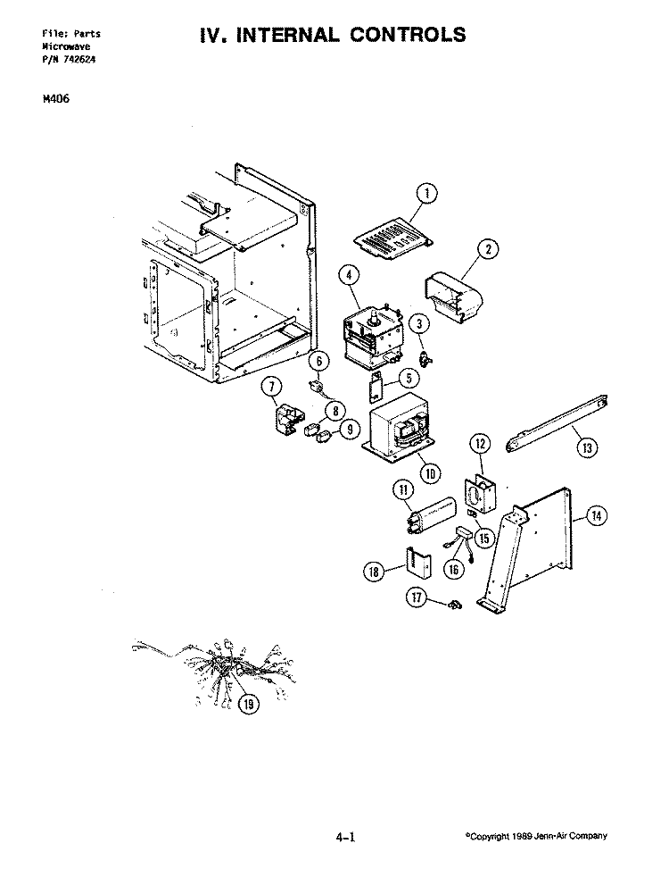 INTERNAL CONTROLS Diagram and Parts List for M406  Jenn-Air Microwave Oven Combo
