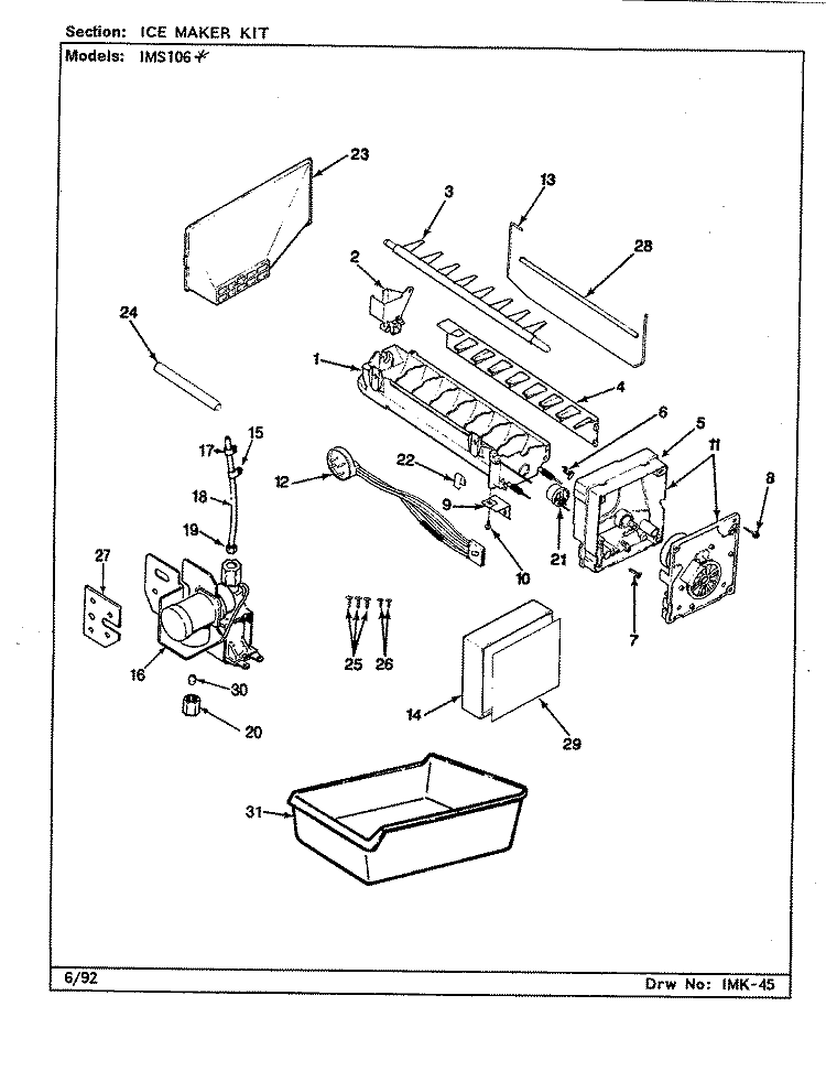 ICE MAKER KIT (B / M BY09A) Diagram and Parts List for IMS106 BY09A Maytag Ice Maker