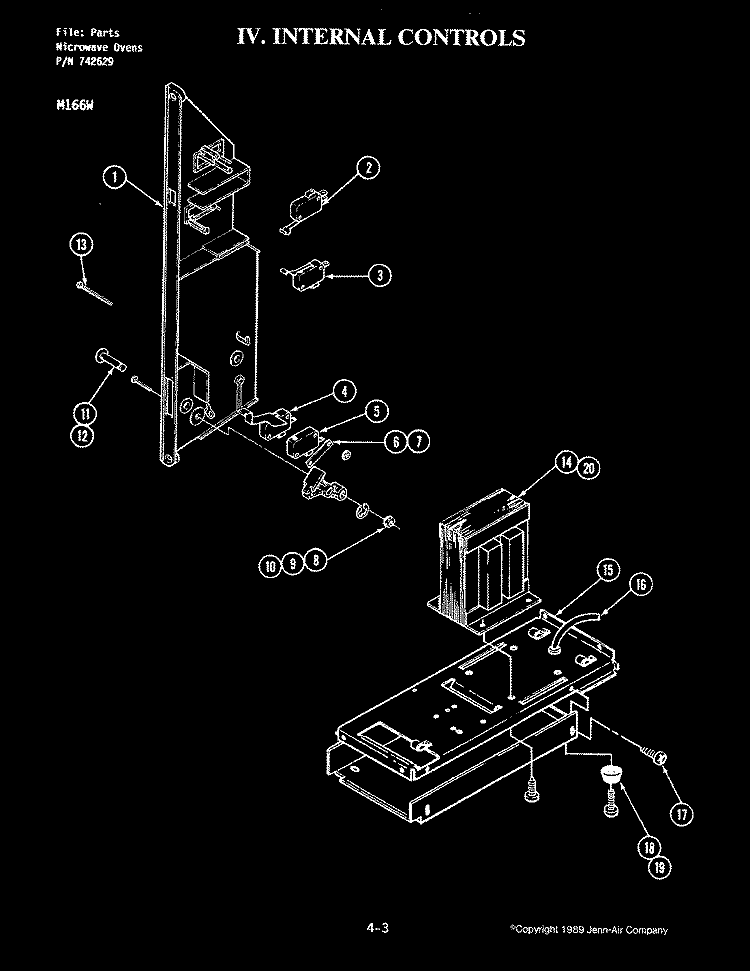 INTERNAL CONTROLS (M166W) Diagram and Parts List for M166B  Jenn-Air Microwave
