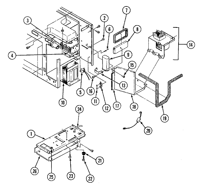 INTERNAL CONTROLS Diagram and Parts List for M125B2  Magic Chef Microwave