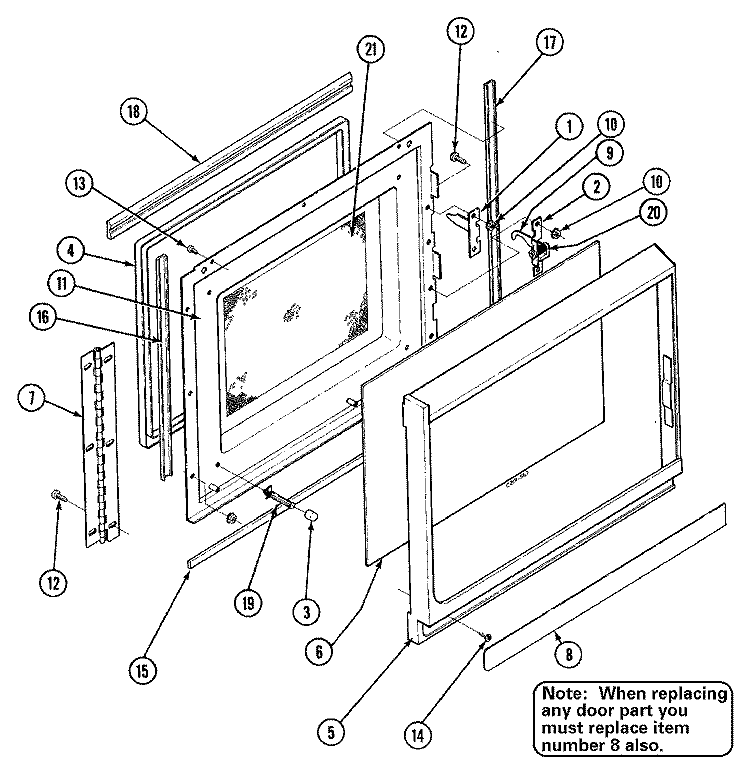 DOOR - UPPER (M166) Diagram and Parts List for WM227W  Jenn-Air Microwave Oven Combo