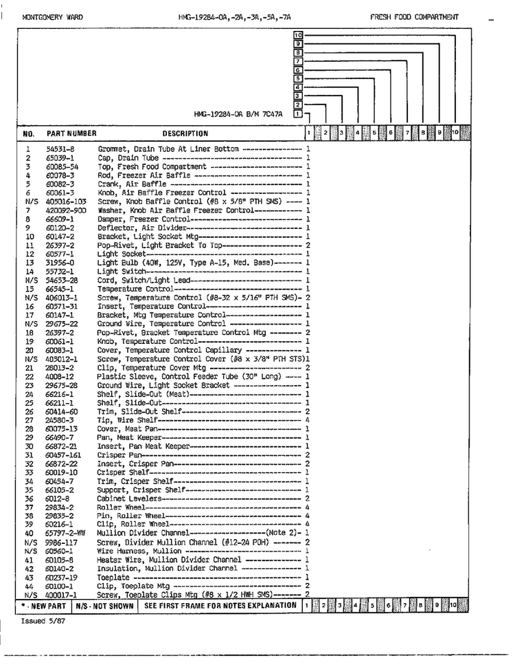 Fresh Food Compartment Page 2 Diagram and Parts List for 19284A  Admiral Refrigerator