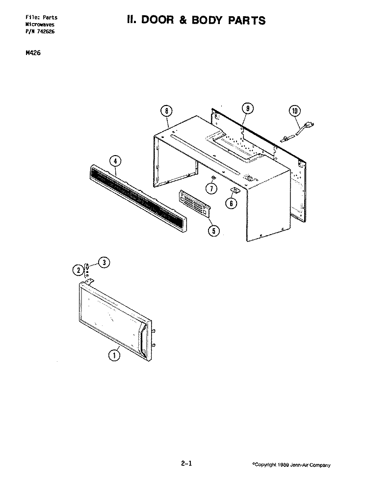 DOOR \ BODY (M426) Diagram and Parts List for M426  Jenn-Air Microwave Oven Combo