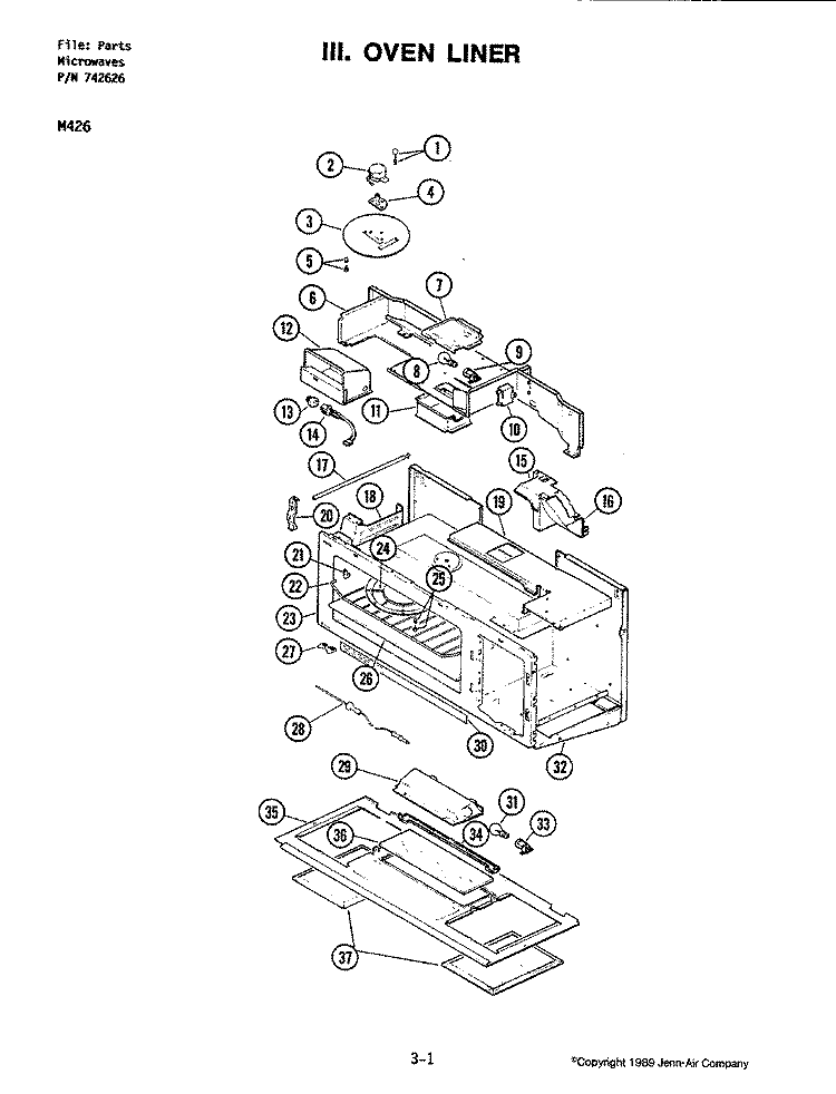 OVEN LINER (M426) Diagram and Parts List for M426  Jenn-Air Microwave Oven Combo