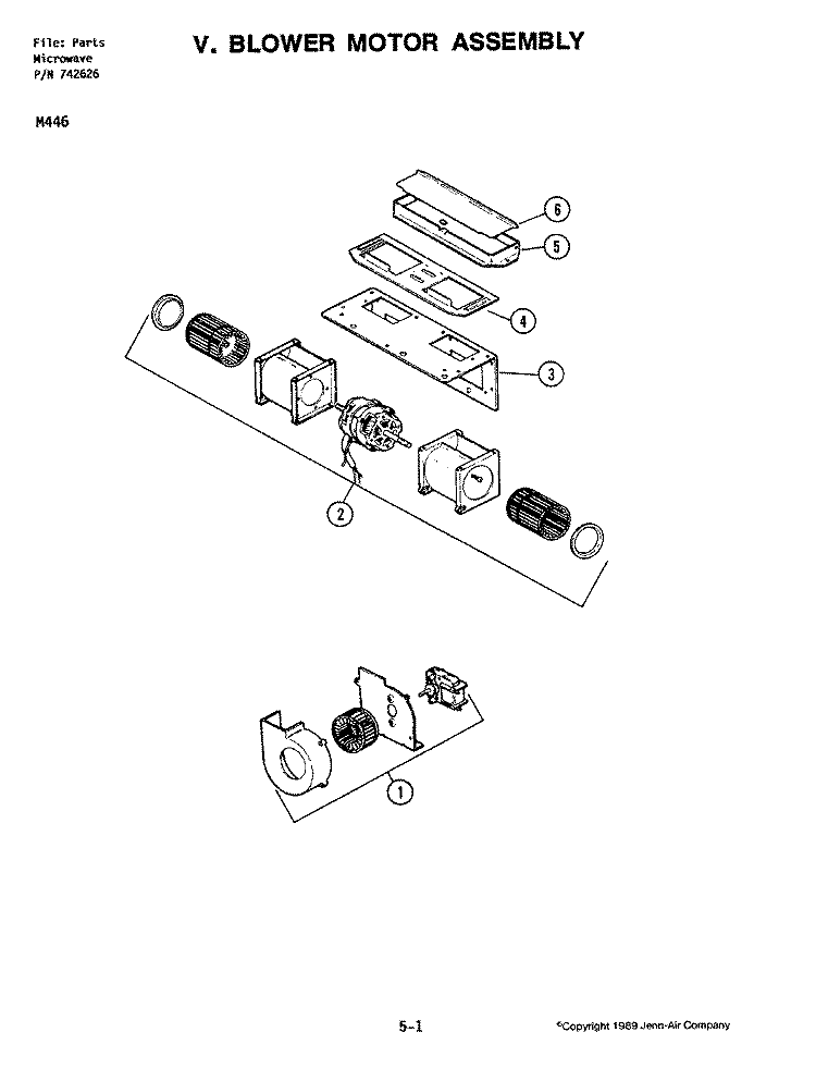 BLOWER MOTOR ASSEMBLY (M446) Diagram and Parts List for M446  Jenn-Air Microwave Oven Combo