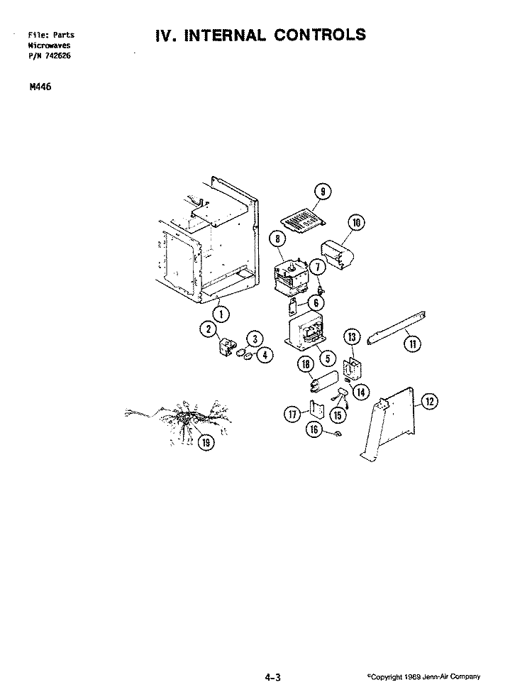 INTERNAL CONTROLS (M446) Diagram and Parts List for M446  Jenn-Air Microwave Oven Combo