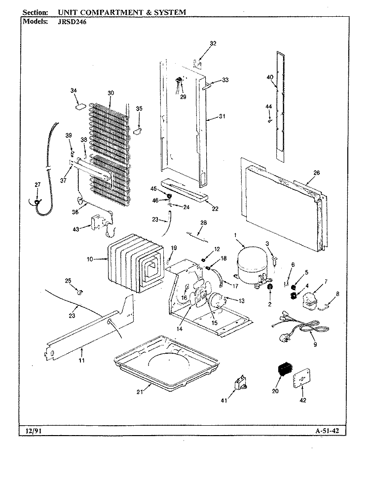 UNIT COMPARTMENT & SYSTEM Diagram and Parts List for JRSD246 BQ81A Admiral Refrigerator