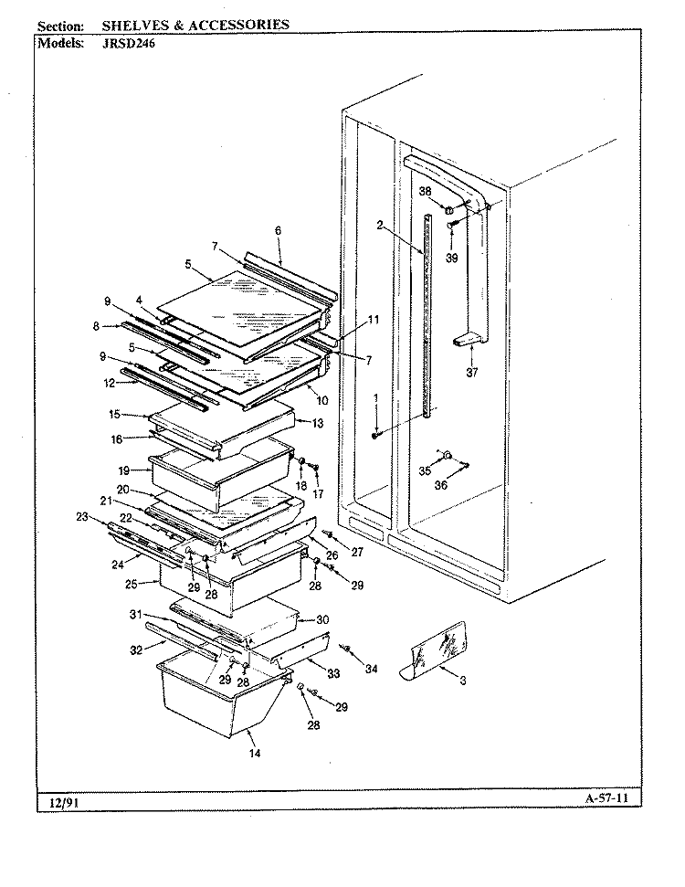 SHELVES & ACCESSORIES Diagram and Parts List for JRSD246 BQ81A Admiral Refrigerator