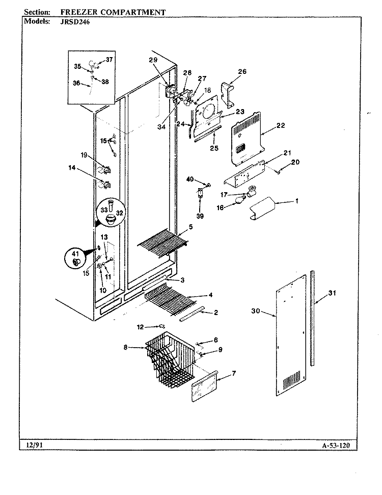 FREEZER COMPARTMENT Diagram and Parts List for JRSD246 BQ81A Admiral Refrigerator