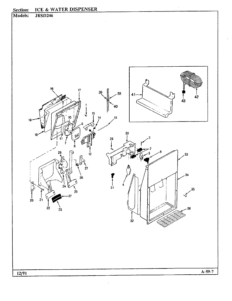 ICE & WATER DISPENSER Diagram and Parts List for JRSD246 BQ81A Admiral Refrigerator