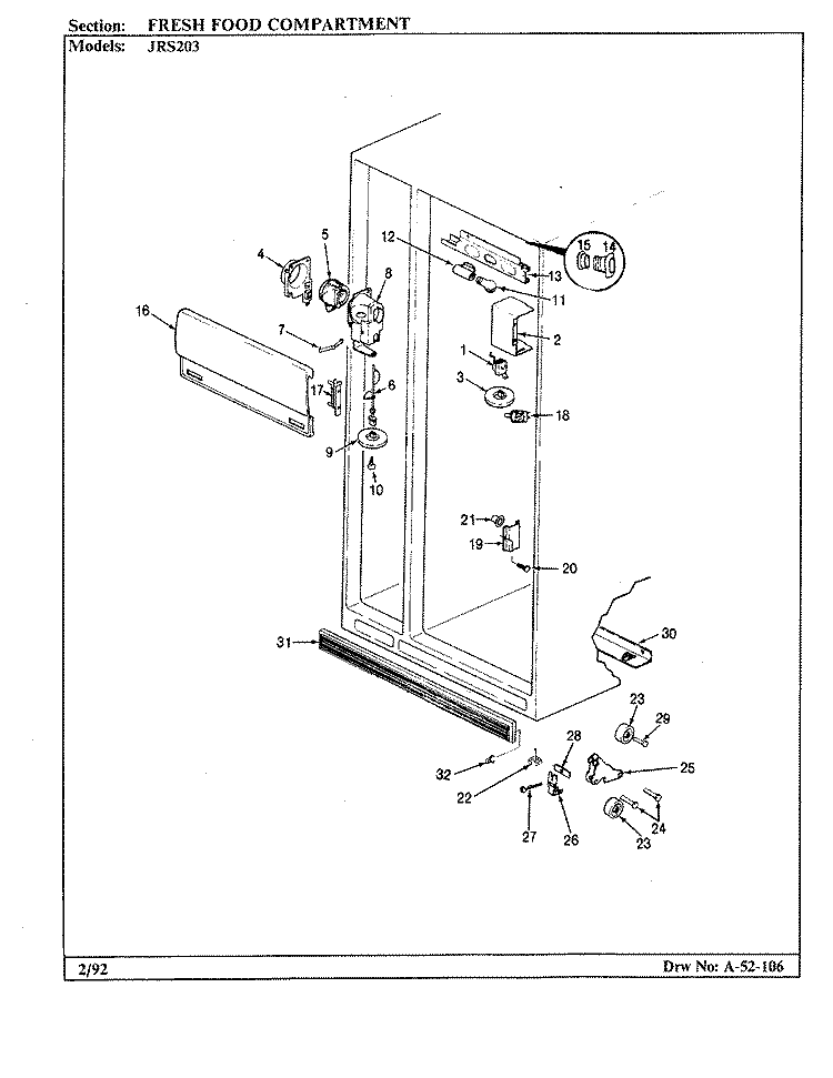 FRESH FOOD COMPARTMENT Diagram and Parts List for JRS203 BQ01C Jenn-Air Refrigerator