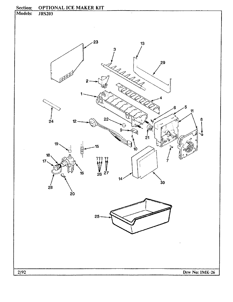 0PTIONAL ICE MKR KIT (IMS105 B / M BY08A) Diagram and Parts List for JRS203 BQ01C Jenn-Air Refrigerator