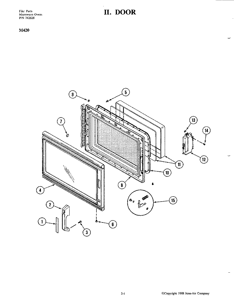 DOOR Diagram and Parts List for M420  Jenn-Air Microwave Oven Combo