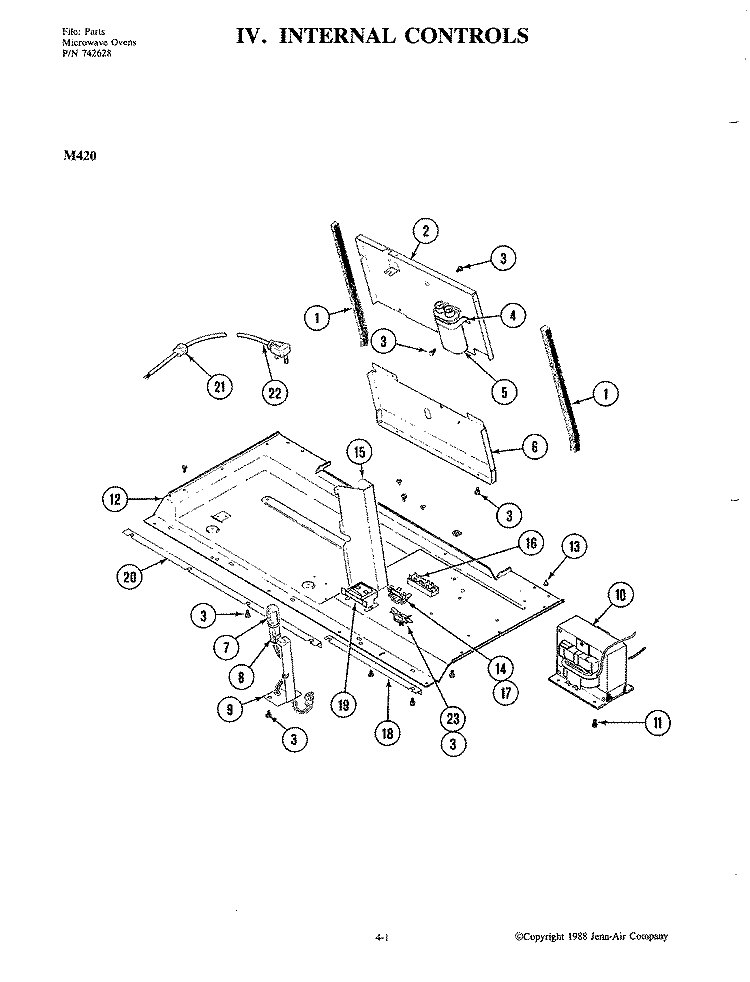 INTERNAL CONTROLS Diagram and Parts List for M420  Jenn-Air Microwave Oven Combo
