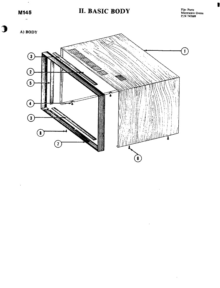 BASIC BODY Diagram and Parts List for M145  Jenn-Air Microwave