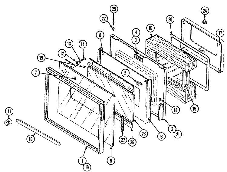 DOOR Diagram and Parts List for W2780B-C  Jenn-Air Wall Oven
