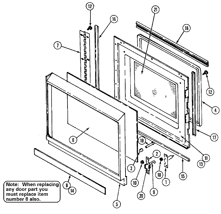 DOOR Diagram and Parts List for M125B2  Magic Chef Microwave
