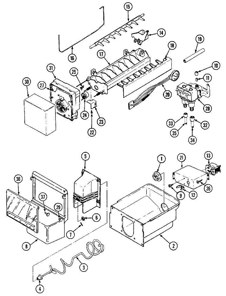 ICE MAKER & BIN Diagram and Parts List for RTW22E1DAE  Maytag Refrigerator