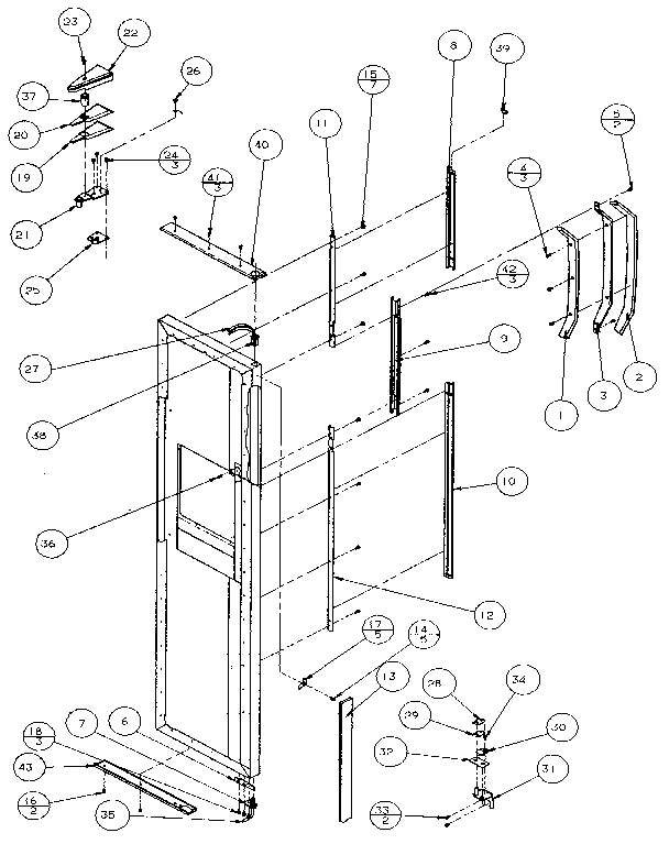 Freezer Door, Hinge And Trim Diagram and Parts List for 36271-P1121801W  Amana Refrigerator