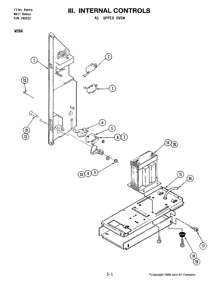 INTERNAL CONTROLS - UPPER Diagram and Parts List for W266  Jenn-Air Microwave Oven Combo
