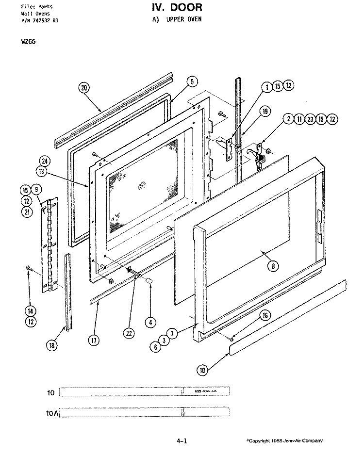 DOOR - UPPER OVEN Diagram and Parts List for W266  Jenn-Air Microwave Oven Combo