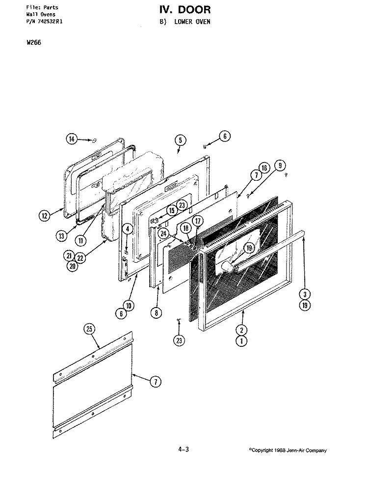 DOOR - LOWER OVEN Diagram and Parts List for W266  Jenn-Air Microwave Oven Combo