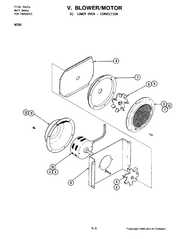 BLOWER MOTOR - CONVECTION FAN - LOWER Diagram and Parts List for W266  Jenn-Air Microwave Oven Combo