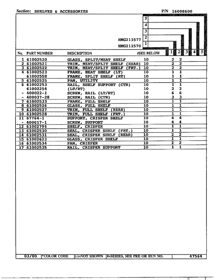 Shelves And Accessories Page 2 Diagram and Parts List for HMG211577  Admiral Refrigerator