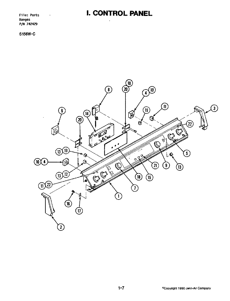 CONTROL PANEL Diagram and Parts List for S156W-C  Jenn-Air Wall Oven
