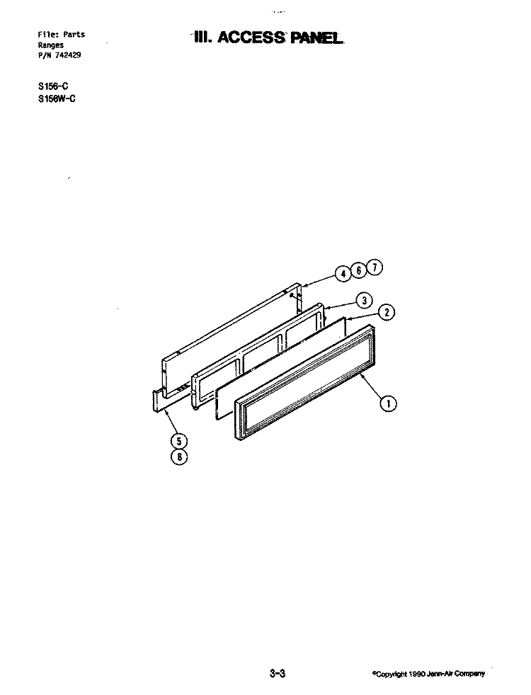 ACCESS PANEL Diagram and Parts List for S156W-C  Jenn-Air Wall Oven