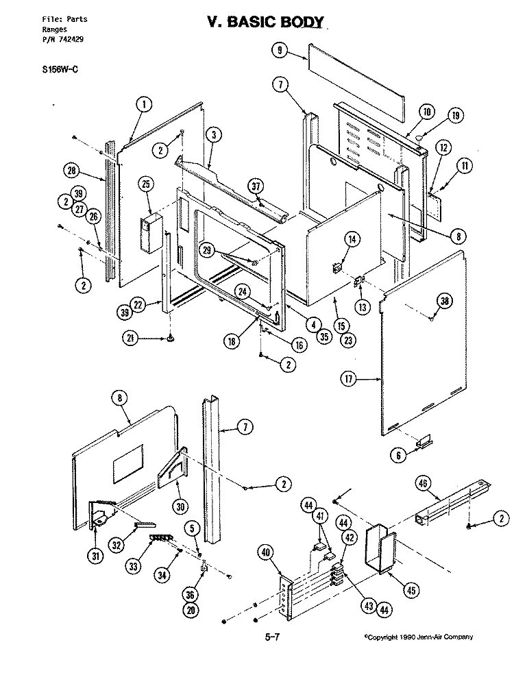 BASIC BODY Diagram and Parts List for S156W-C  Jenn-Air Wall Oven