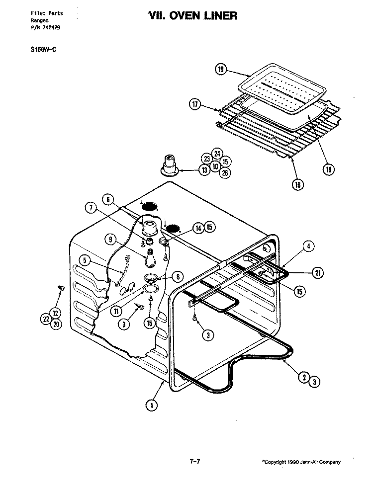 OVEN LINER Diagram and Parts List for S156W-C  Jenn-Air Wall Oven