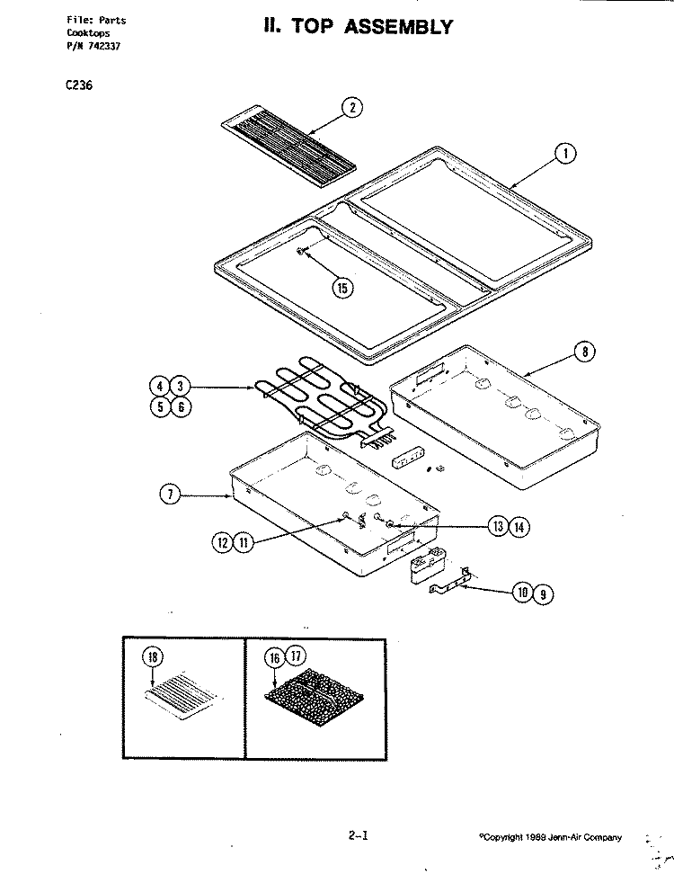 TOP ASSEMBLY Diagram and Parts List for C236-C  Jenn-Air Cooktop