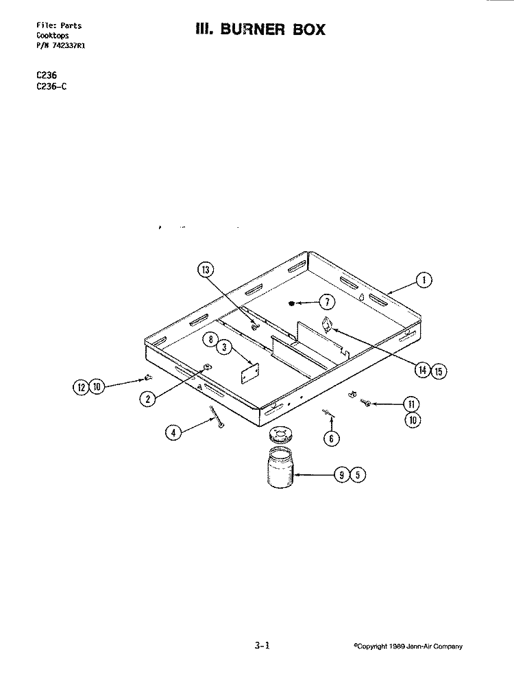 BURNER BOX Diagram and Parts List for C236-C  Jenn-Air Cooktop