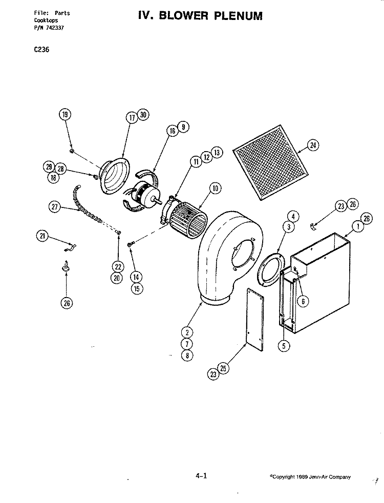 BLOWER PLENUM Diagram and Parts List for C236-C  Jenn-Air Cooktop
