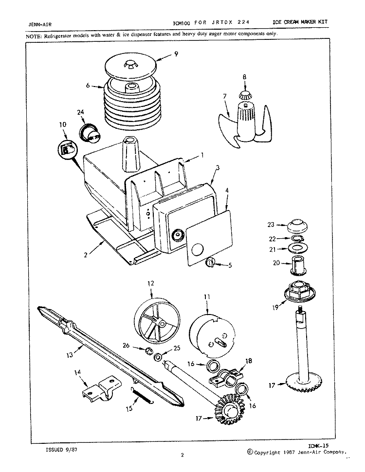 ICE CREAM MAKER KIT (ICM100 B / M 7X24A) Diagram and Parts List for JRTDX224L 8B14B Admiral Refrigerator