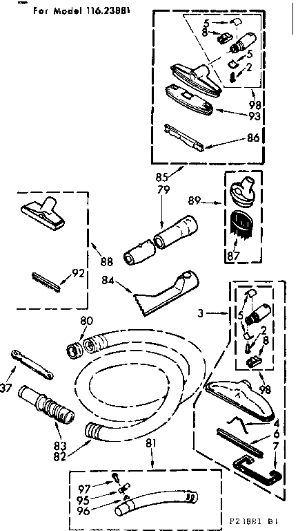 Attachment Parts Diagram and Parts List for 11623881  Kenmore Canister Vacuum