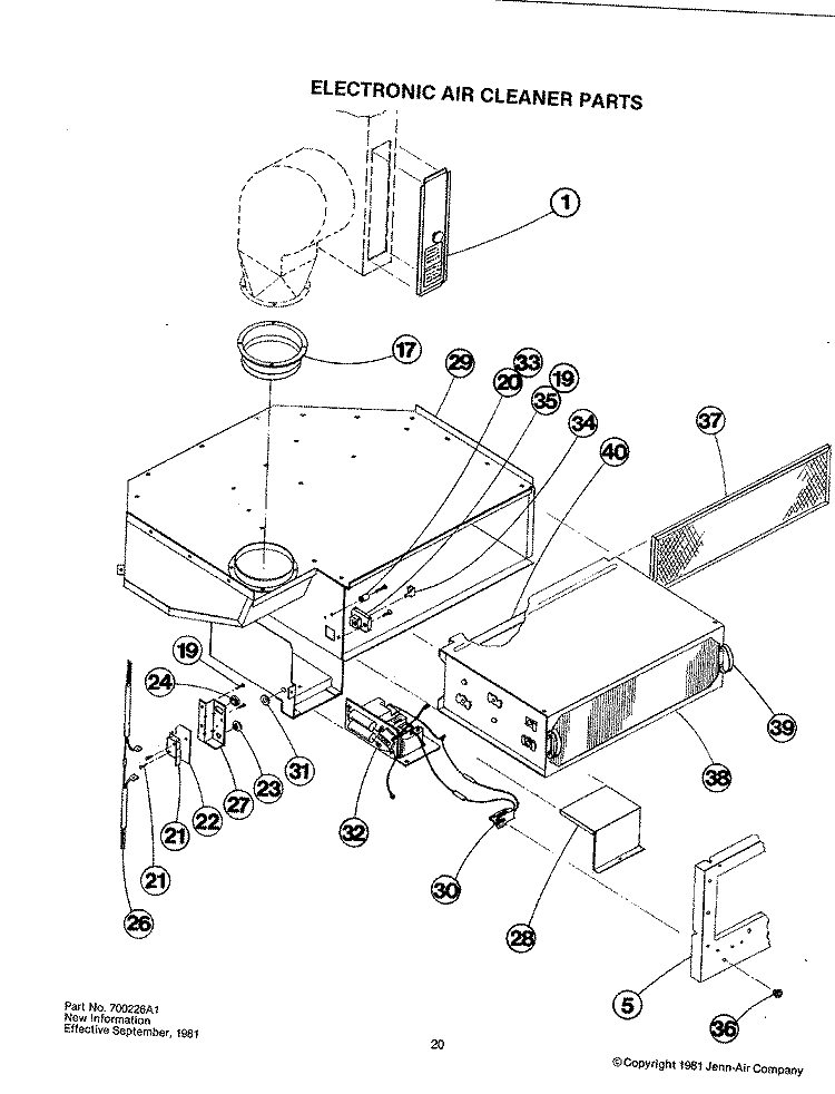 ELECTRONIC AIR CLEANER PARTS Diagram and Parts List for F220  Jenn-Air Microwave