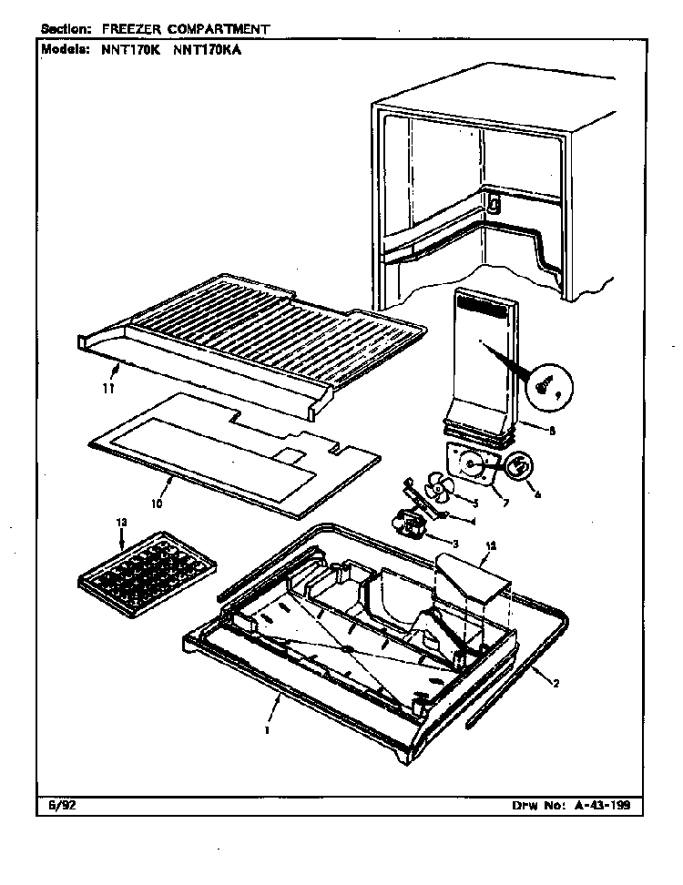 Freezer Compartment Diagram and Parts List for NNT170KA CC29A Maytag Refrigerator