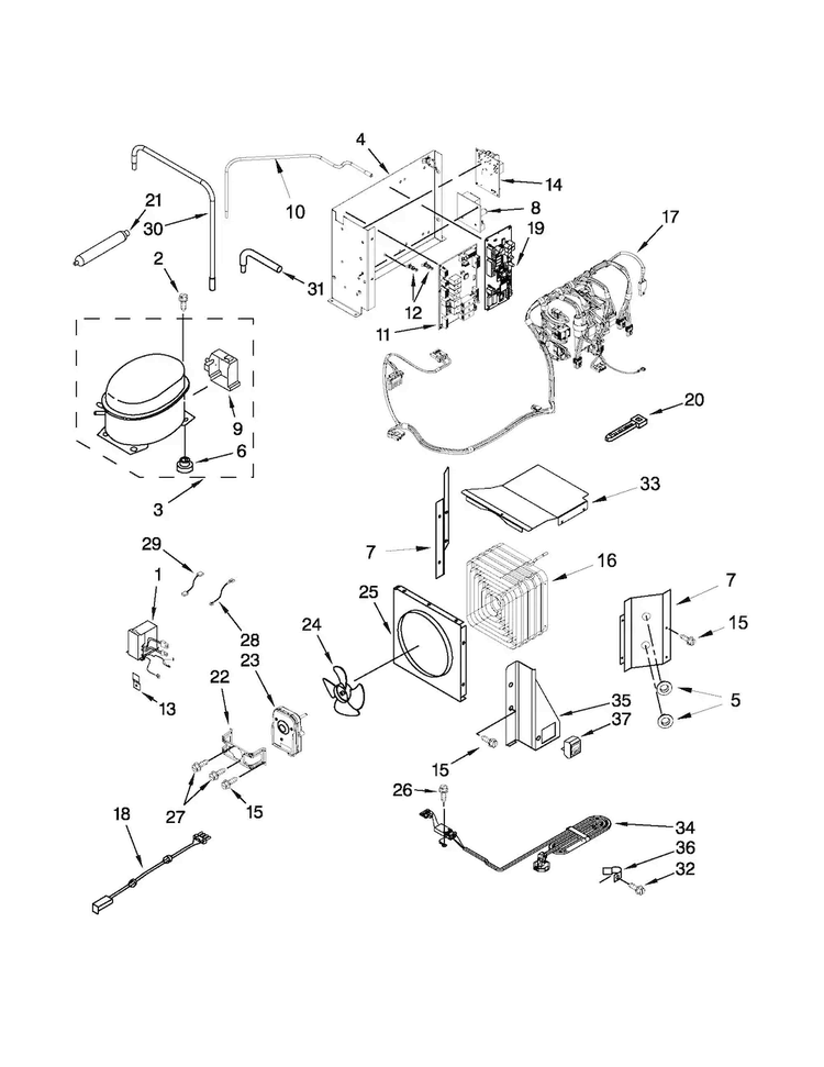 Upper Unit Parts Diagram and Parts List for JS48PPDUDB16  Jenn-Air Refrigerator