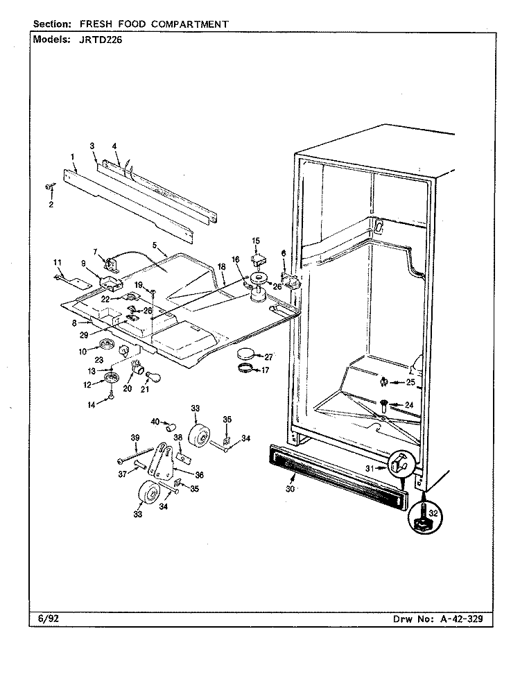 FRESH FOOD COMPARTMENT Diagram and Parts List for JRTD226R BJ83A Admiral Refrigerator